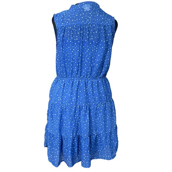 Mossimo Blue Tiered Sleeveless Polka Dot Dress M/M Button Front Elastic Waist - Picture 3 of 8